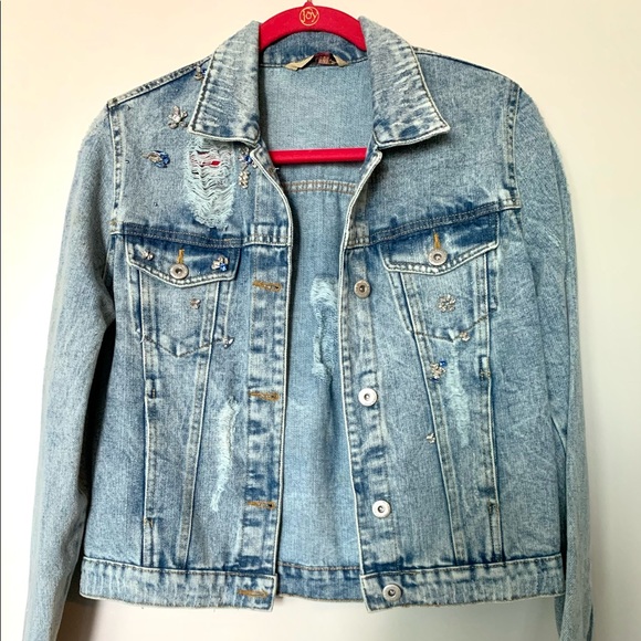 Jackets & Blazers - Distressed rhinestone denim jacket
